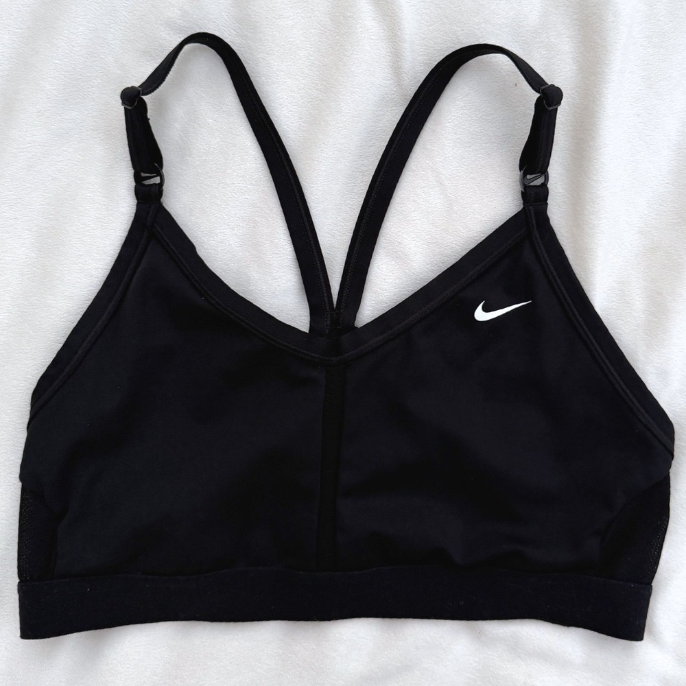 Nike Indy Sports Bra Black Adjustable Straps Mesh V-Neck Activewear Large